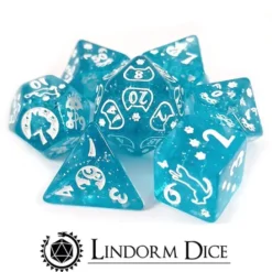 Acrylic dice cat pattern blue set of 7 Dice