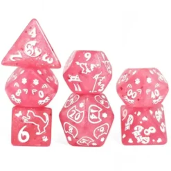 Acrylic dice cat pattern pink set of 7 Dice