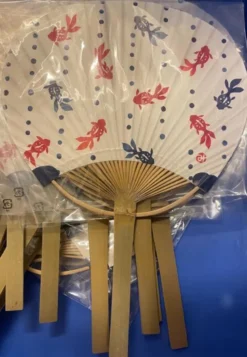 Bamboo Fan: Red & Blue Goldfish