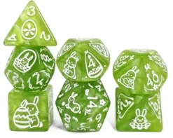 Bunny Pattern set of 7 dice - Green