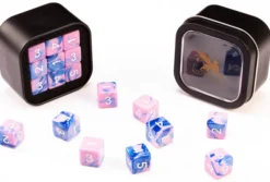 18d6 Marble Series: Blue & Pink - Numbers: White