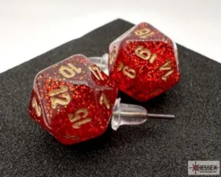 Glitter Ruby Mini-Poly D20 Stud Earrings Pair