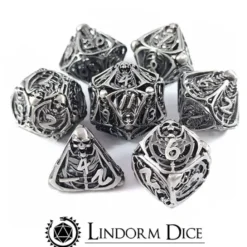 Hollow skull dice silver set of 7 Metal Dice