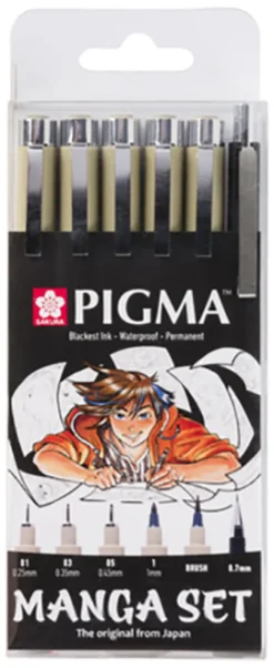 Manga Tool Set Pigma Micron 6 Pcs Black