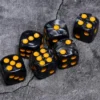 16 mm Black w Yellow Pips Dice Set 12 D6