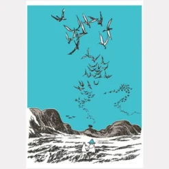 Moomin Letterpress Greeting Card - Fåglar på himlen