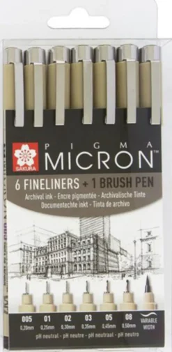 Pigma Micron Set Black 6 + 1 Brush Pen