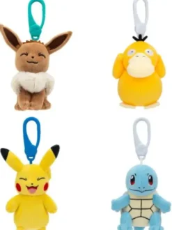 Pokémon Plush Figure Clip On 10 cm - Psyduck, Eevee, Squirtle & Pikachu