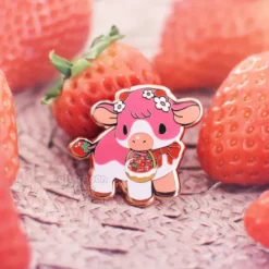 Strawberry Cow Enamel Pin
