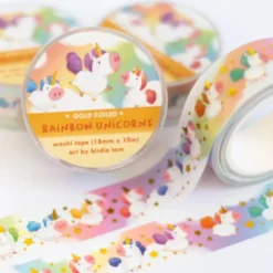 Washi Tape - Rainbow Unicorns (gold foil)